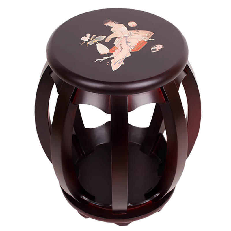 古筝中式圆仿古木墩琴凳印花红木色紫檀色楠木色实木圆凳