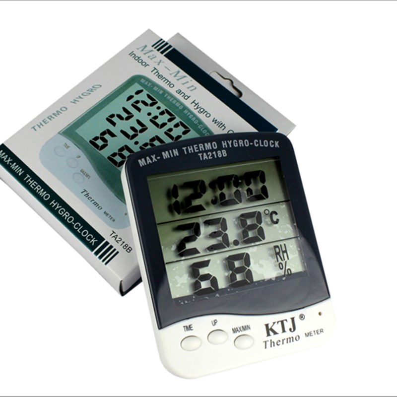 金拓佳KTJ T218B家用工业温度计带时钟室内电子温湿度计温湿度表