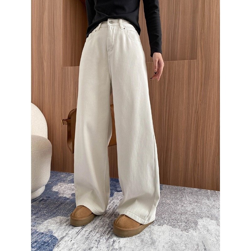 新晋裤王 梨形身材垂感直筒阔腿拖地加绒牛仔裤显瘦