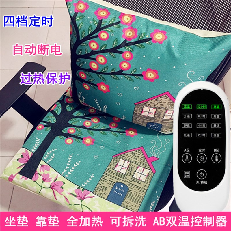 加热坐垫椅子垫办公室插电式靠背电热椅垫靠垫双控一体发热坐垫子