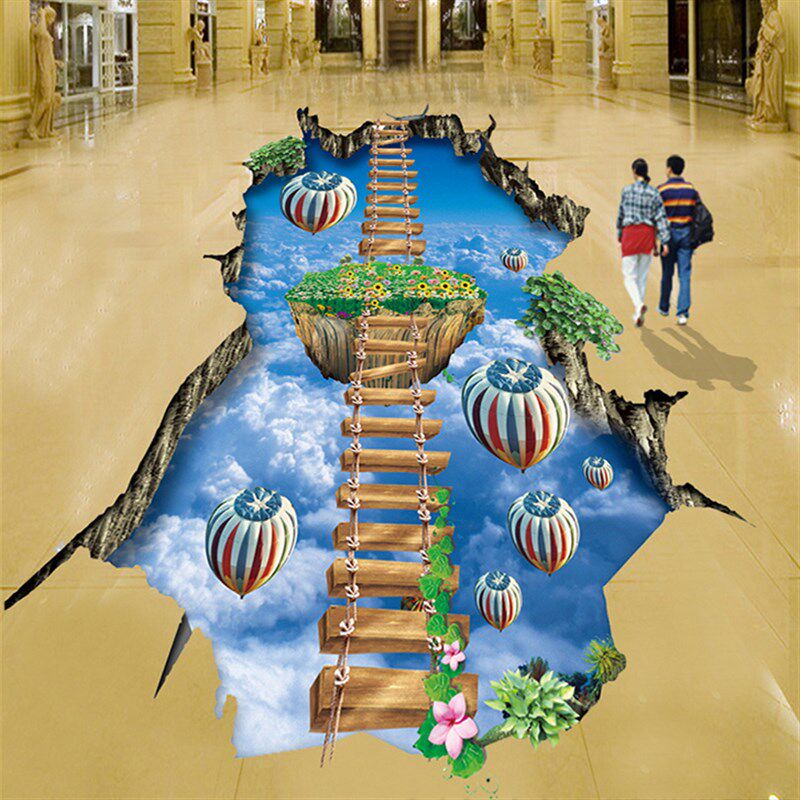 地上贴纸贴画自粘3d立体仿真地贴地面装饰地砖白云天空创意地板贴