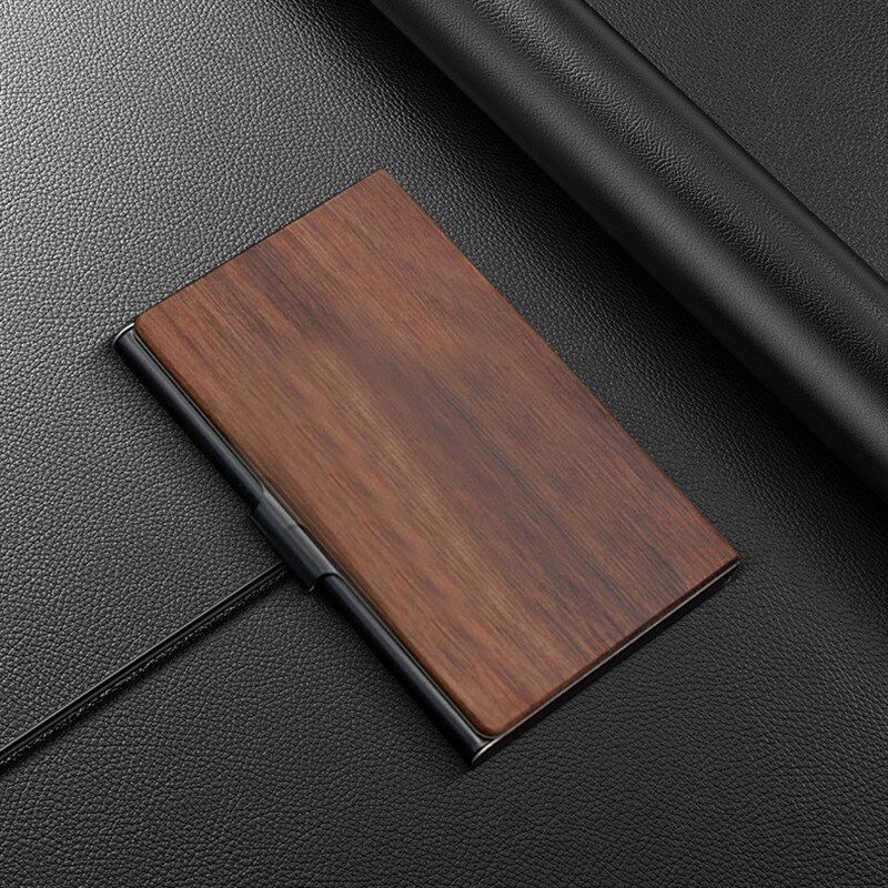 名片夹 男女式商务创意刻字高档胡桃木质简约礼品铝材名片盒子