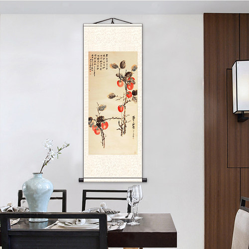 张大千事事如意中式装饰画国画餐厅挂画走廊过道壁画丝绸卷轴画