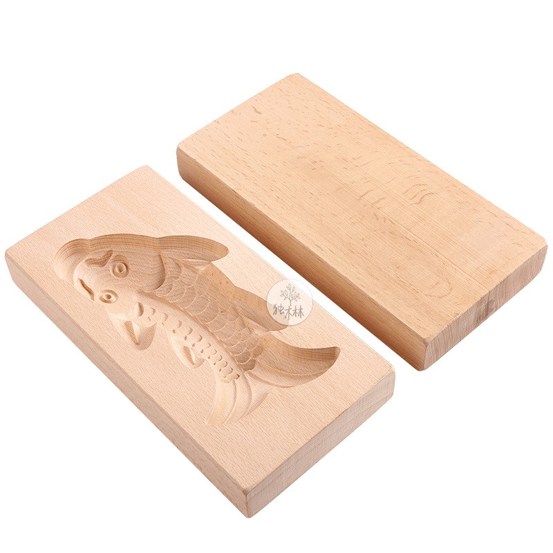 月饼模具模型印具木制糕点压花金鱼形做蒸馒头面卡子烘焙家用压模