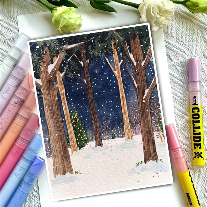 美好时光涂色卡马克笔丙烯风景涂色解压治愈装饰画线稿上色涂鸦