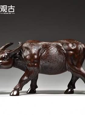 木头水牛摆件实木质雕刻十二生肖牛气冲天木制吉祥物装饰工艺品