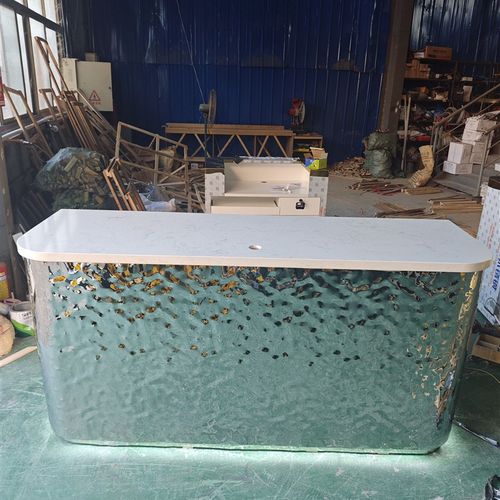 公司前台桌接待台酒店大堂不锈钢美容院大理石纹柜台收银台定制