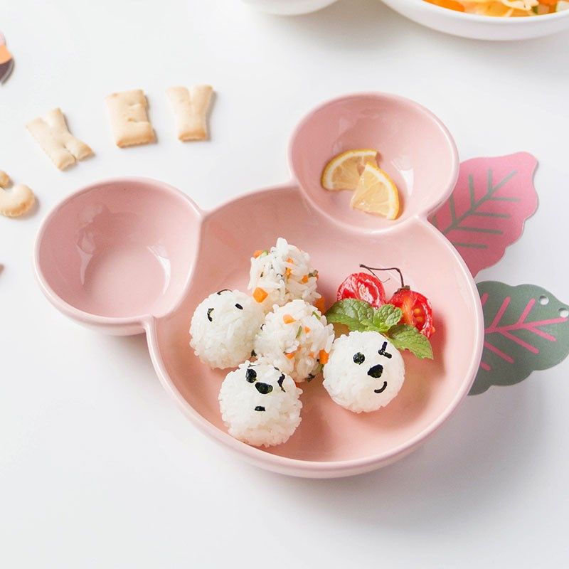可爱米奇陶瓷宝宝餐盘盘子创意碗套装儿童餐具饭盘卡通分格早餐盘