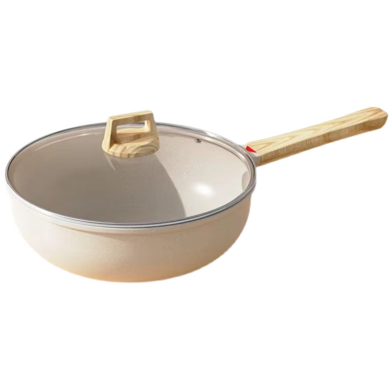 德国微压锅无涂层麦饭石不粘锅炒锅家用炒菜锅多功能带蒸笼石锅