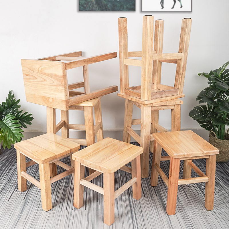 实木方凳橡胶木椅子家用原木板凳矮凳简约餐凳学校课桌四方木