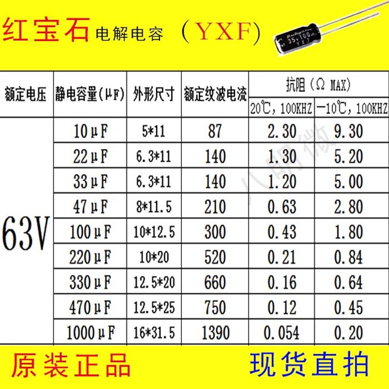 电解电容 红宝石 3V 10UF 22 33 100 220 330UF 70 1000 UF YXF