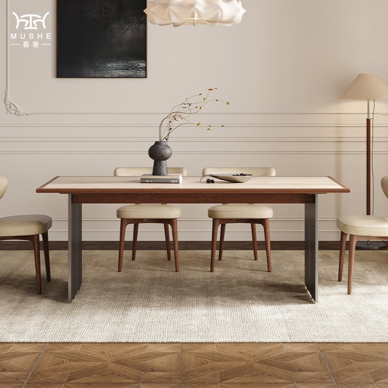 暮奢法式中复古家用餐桌椅组合现代简约实木小户型中古包豪斯餐桌