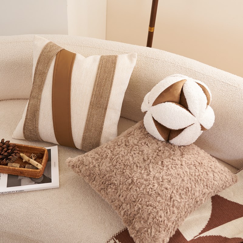 美拉德抱枕雪尼尔沙发客厅靠背垫兔毛刷花创意绣球腰靠枕针织毯