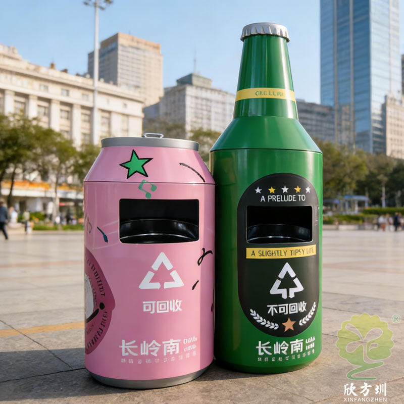 室内外易拉罐啤酒饮料瓶镀锌板铁皮金属分类垃圾桶轻奢创意果皮箱