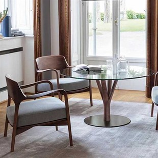 妙梵澜息座北美黑胡桃木休闲椅全实木沙发椅客厅餐椅书房圈椅