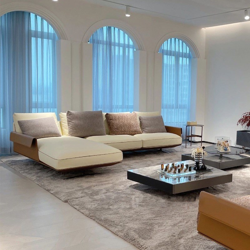 意式极简转角棉麻布艺沙发现代简约设计师创意小户型客厅贵妃沙发