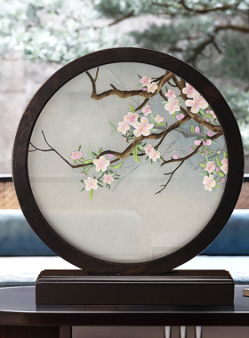 双面刺绣手工自绣摆件实木成品台屏摆台苏绣屏风中式客厅装饰礼品