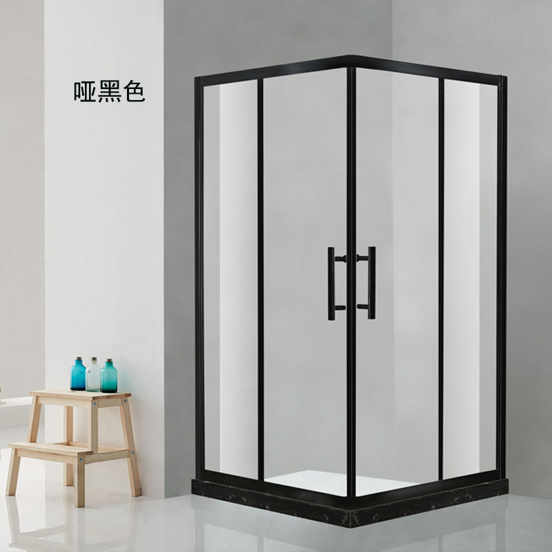 黑色L形淋浴房家用卫生间长方形不锈钢整体玻璃正方形隔断门常州