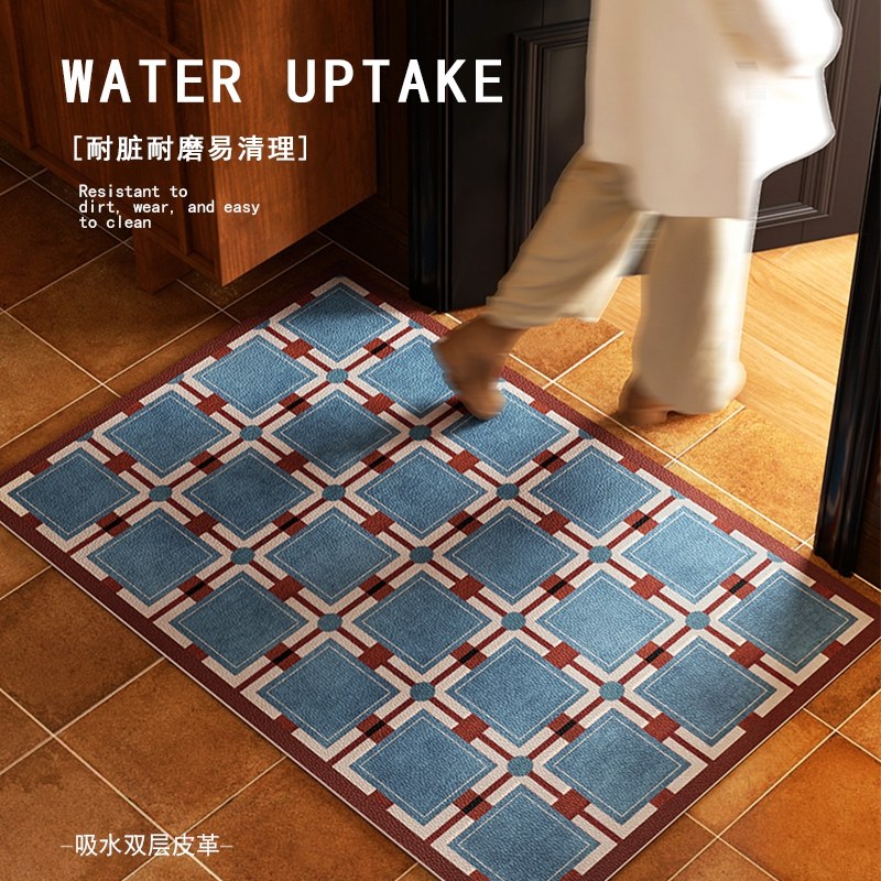 大门口入户地垫蓝色格子进门玄关脚踏垫2024新款可擦免洗吸水地毯,居家布艺,入户地垫,淘宝优惠券,粉丝福利购,淘宝优惠卷