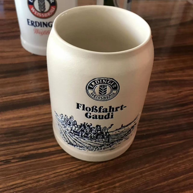 艾丁格德国陶瓷大啤酒杯600毫升浮雕磨砂广告杯子开水泡茶杯复古