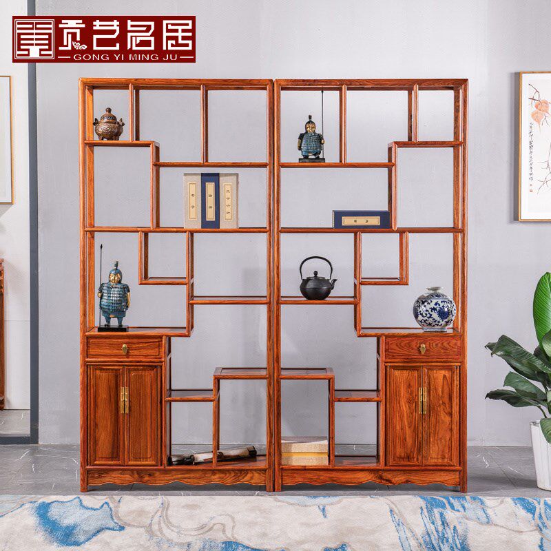 红木家具刺猬紫檀素面博古架实木中式多宝阁花梨木玄关隔断博物架