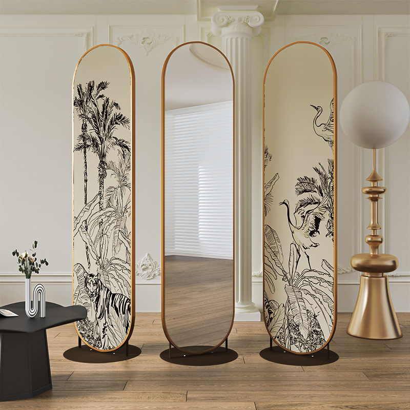 现代简约法式屏风隔断客厅卧室折叠移动遮挡装饰镜子玄关金属折屏