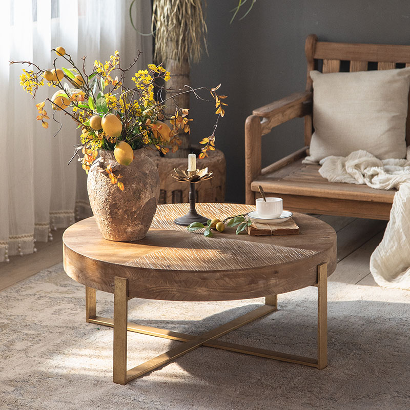 复古创意原木圆形茶几客厅庭院样板间家用矮茶桌子民宿餐厅边几
