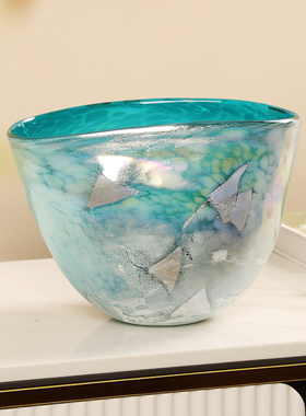 手工刻磨果盘玻璃摆件水果盘现代极简客厅茶几样板房零食盘收纳盘