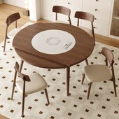 北马实木餐桌椅组合多功能暖菜电磁炉转盘白腊木伸缩折叠可变圆桌