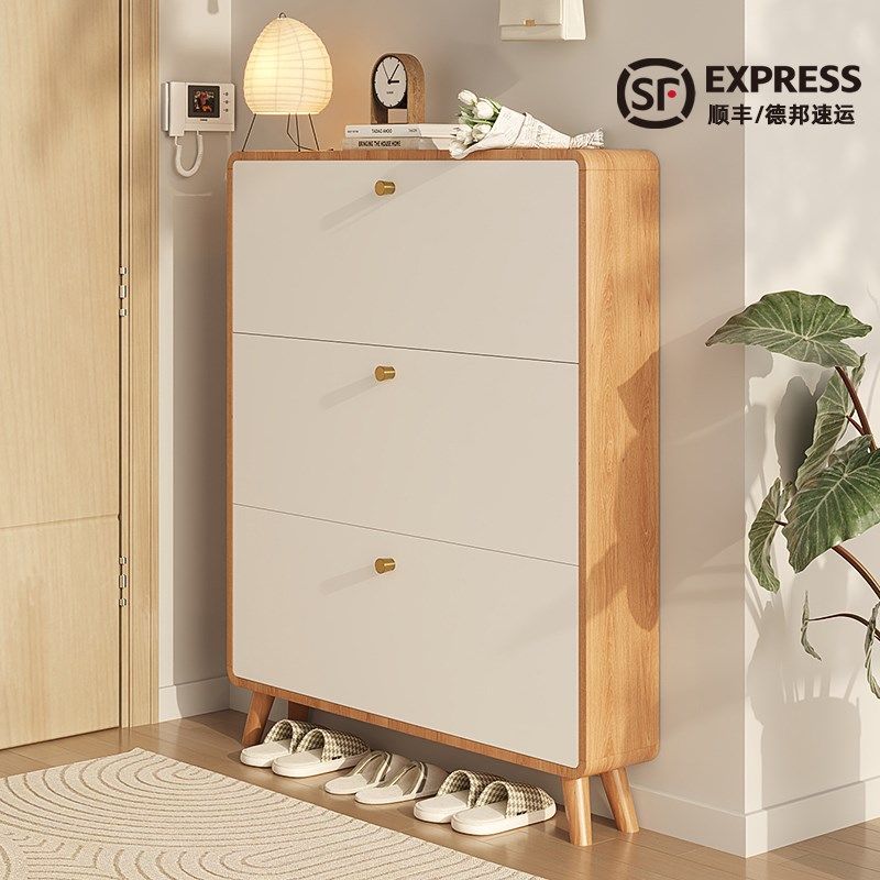 三梦实木超薄鞋柜家用门口小窄入户门玄关柜门外走廊薄款翻斗鞋架,住宅家具,鞋柜,淘宝优惠券,粉丝福利购,淘宝优惠卷