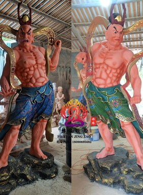 中式风格树脂哼哈二将神像佛堂专用可客制化摆件