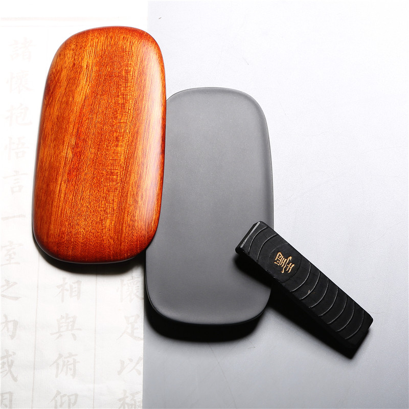 平板砚台 书法专用 带盖墨碟砚台墨池文房四宝天然原石歙砚高档端