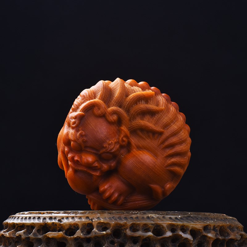 太行崖柏陈化料木雕貔貅抱球文玩手把件雕刻工艺品招财桌面小摆件