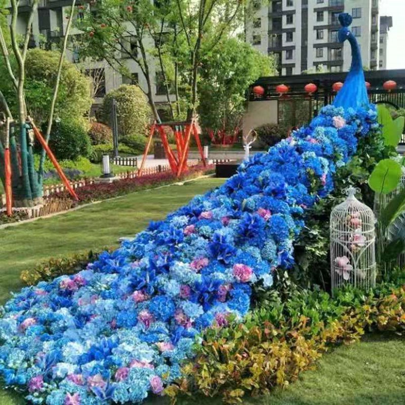 仿真花艺孔雀绢花婚庆路引摆件装饰售楼部落地摄影道具酒店房地产