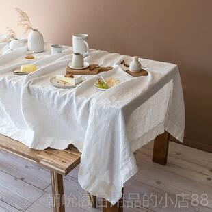 高档厚纯麻加 亚麻亚约棉麻简 桌布/餐桌布/桌布（亚麻色白色深灰
