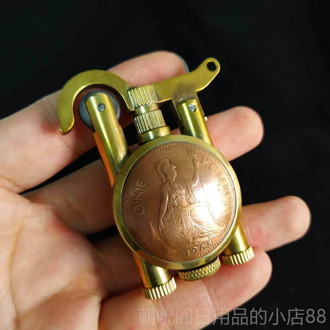 高档老计手工火打打机铜打火机煤伙油打火机战壕机硬币火机抬臂打