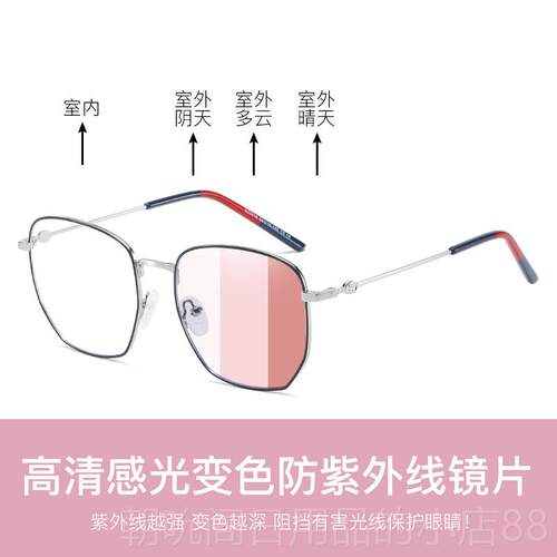 高档感光变色平光眼镜框女瘦潮版大脸显配度韩数近视版防韩辐射防