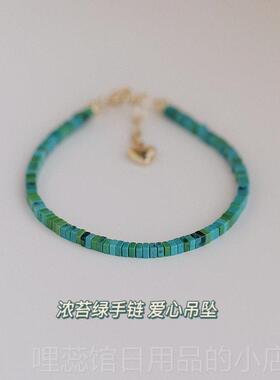 高档925银极细串手炼古风首饰覆古小女清新绿色小级众手镯轻珠奢