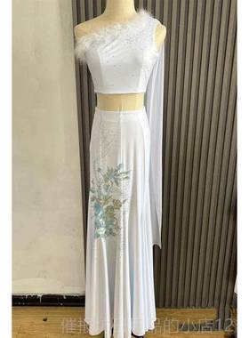 正品新款傣族蹈演服女艺考白色越出鸟目孔雀舞幼儿比赛剧表舞演服