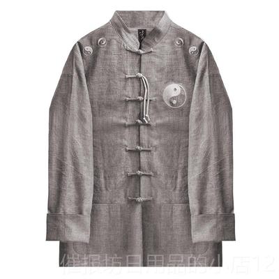 正品半闲集＜太＞男春秋亚麻长袖唐装太极极印花盘扣风新国中式装