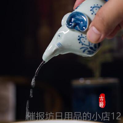 正品仿古砚滴房四宝创意景墨德镇手绘青花陶墨滴磨注水砚瓷台文水
