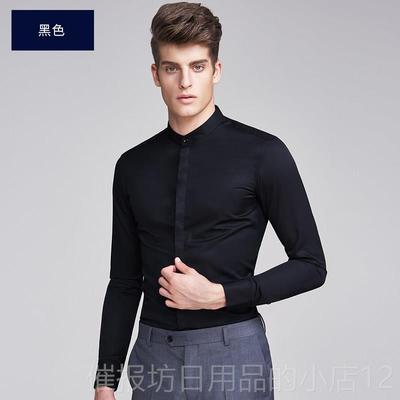 正品男士作立领长袖务白衬衫青年修身服免烫白色职业衬衣棉工正商