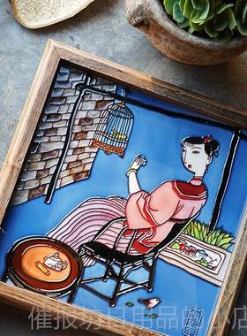 正品士陶瓷女水果盘、盘、实木托盘、客厅、桌面装饰品、家装、中