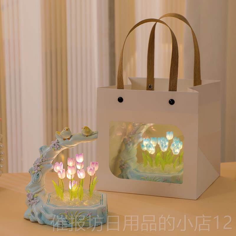 正品郁金小夜灯件手摆工diy花鸟卧室书房饰送七装夕节香闺蜜生日