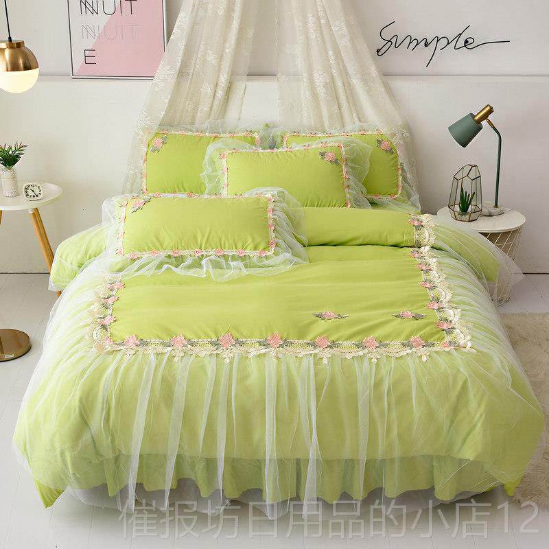 正品风网红少女四件套床裙款韩版公主双人被套蕾丝床床单床上心用