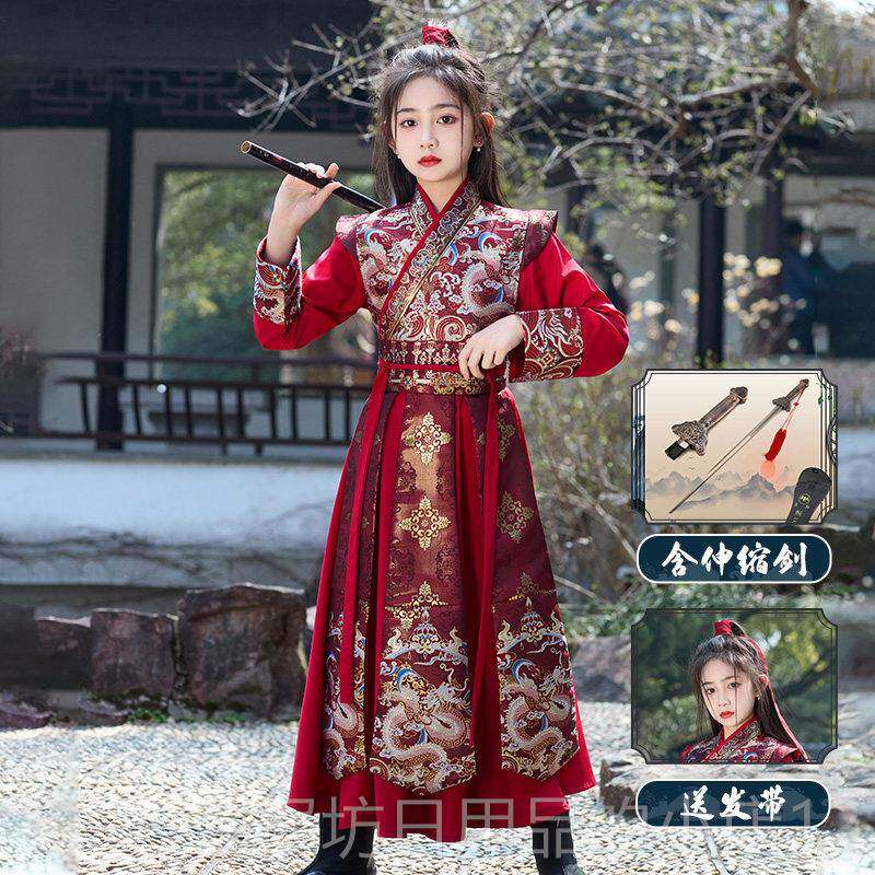 正品女童花木兰服装儿童汉侠服夏短季袖中风国女剑客cos将军古装图片