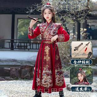 正品女童花木兰服装儿童汉侠服夏短季袖中风国女剑客cos将军古装