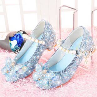正品童皮鞋爱莎单鞋3宝宝小鞋公主水晶5学生6女女8儿童走秀表演高