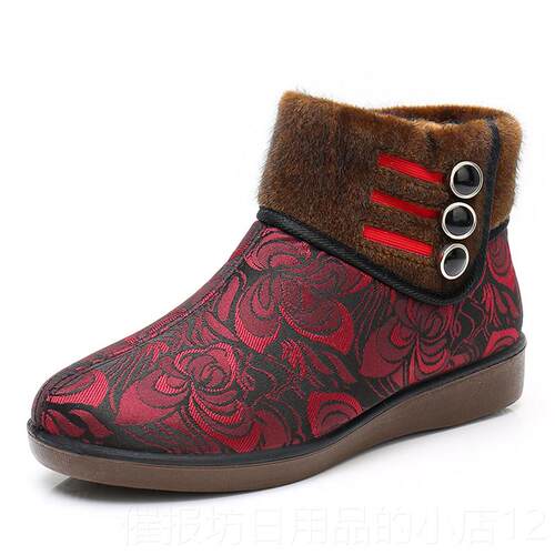 正品老北鞋京布鞋老人加女棉鞋冬季高帮中老年妈妈滑厚保暖防奶奶