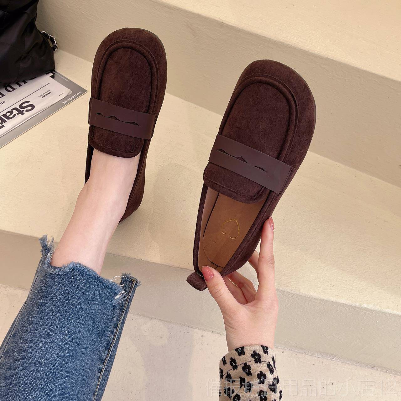 正品女202冬季妈妈鞋鞋加绒保暖中老年棉4鞋脚蹬一大码42码浅口豆